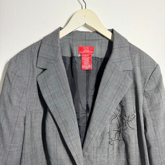 Oscar De La Renta Women 20W Single Button Grey Plaid Houndstooth Blazer Plus - Picture 4 of 10